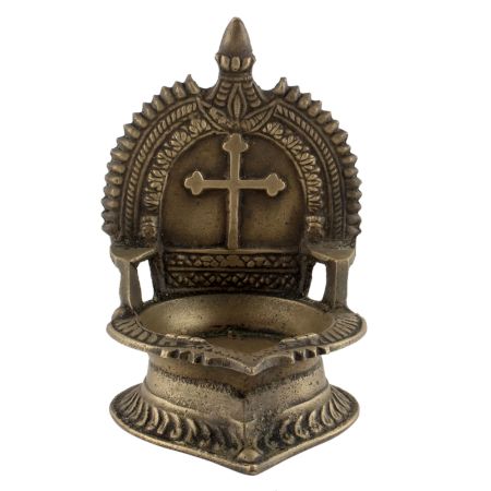 Decorated Brass Cross Oil Lamp